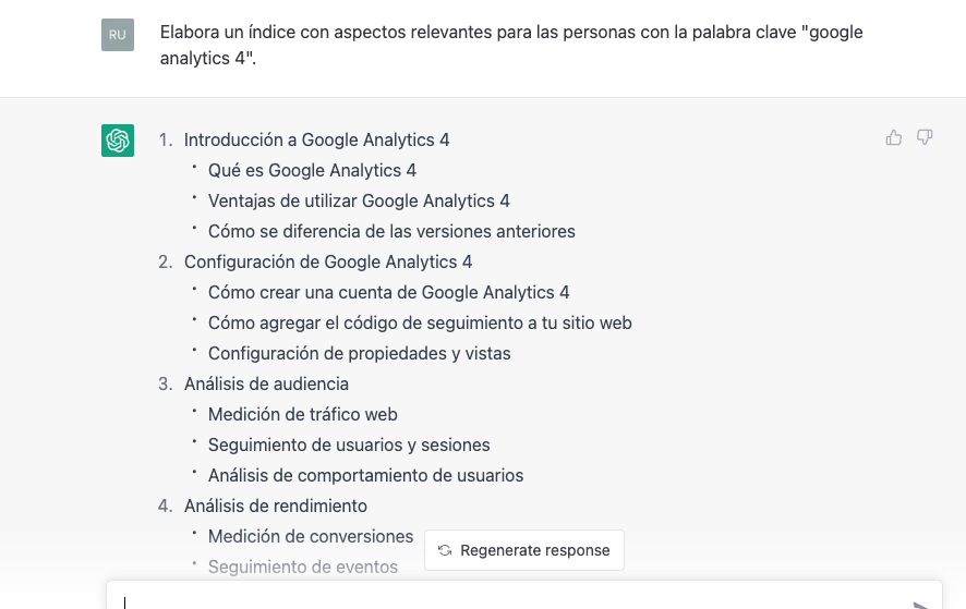 Establece un índice o jerarquia para tu próximo artículo o tu próxima página de la web junto al chat gpt.