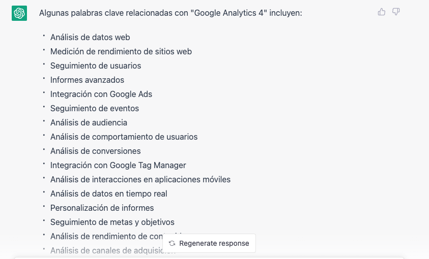 Relación de palabras clave con una temática definida por el chat de inteligencia artificial de openAI.