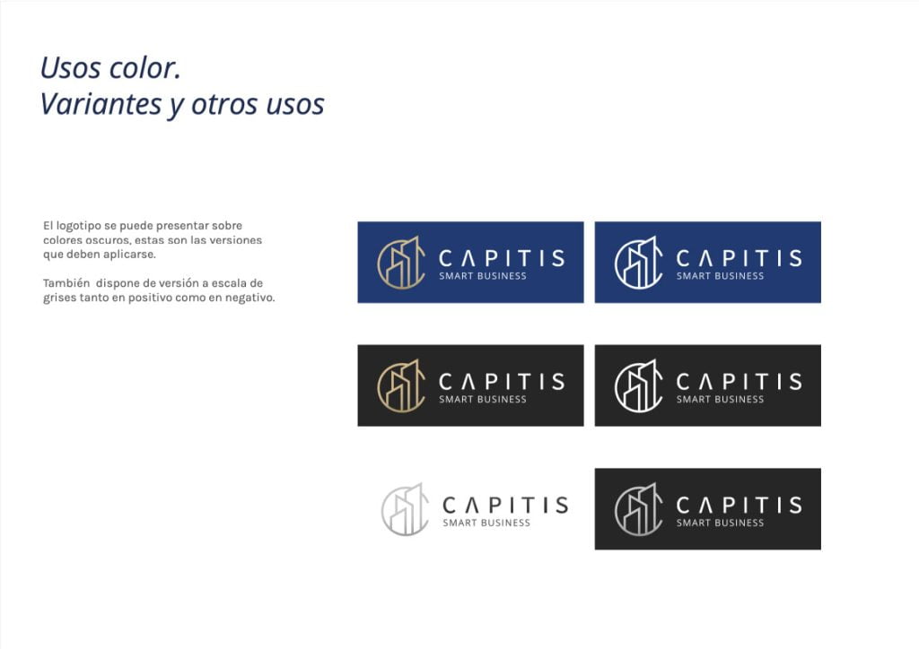 Distintas versiones de marca o manual de identidad corporativa, en este caso el de Capitis para utilizarlo de ejemplo en el blog de garajedoce.