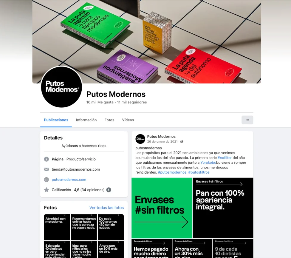 Captura de feed de Facebook como ejemplo de marca e imagen en redes sociales.