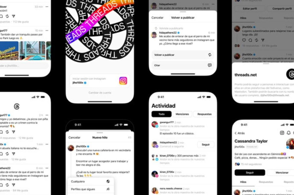 Diversos móviles capturando momentos dentro de la nueva red social de Instagram (Meta), Threads.