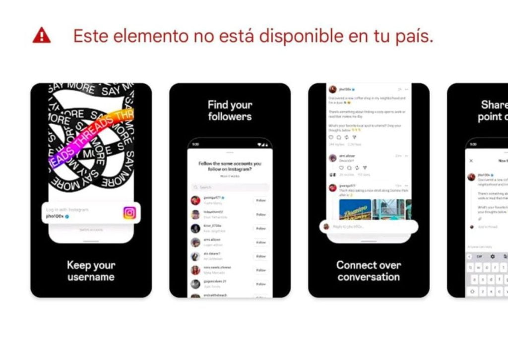 Imagen que captura la imposibilidad de descargar Threads en España y toda Europa.