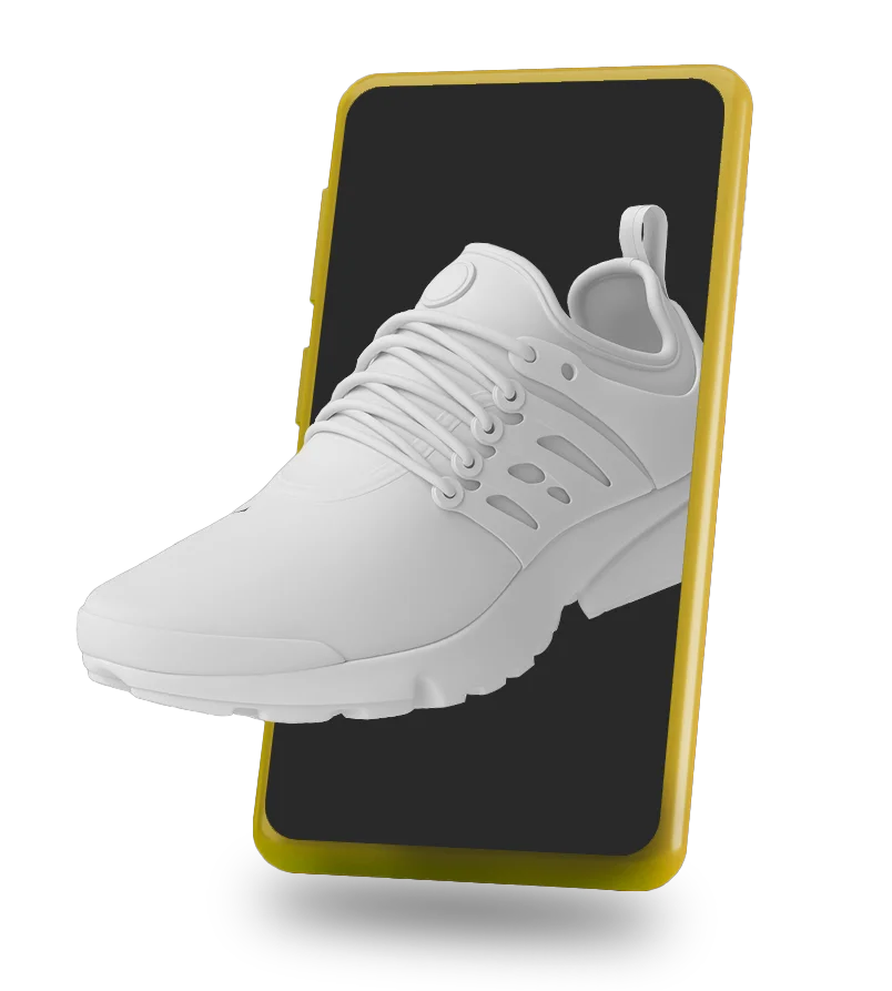 Imagen de una zapatilla saliendo de un teléfono móvil para hablar del e-commerce mobile.