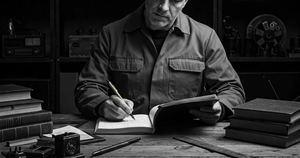 Profesional o emprendedor escribiendo en su libreta tras leer información y formarse con uno de los libros de marketing digital de la guía de garajedoce.