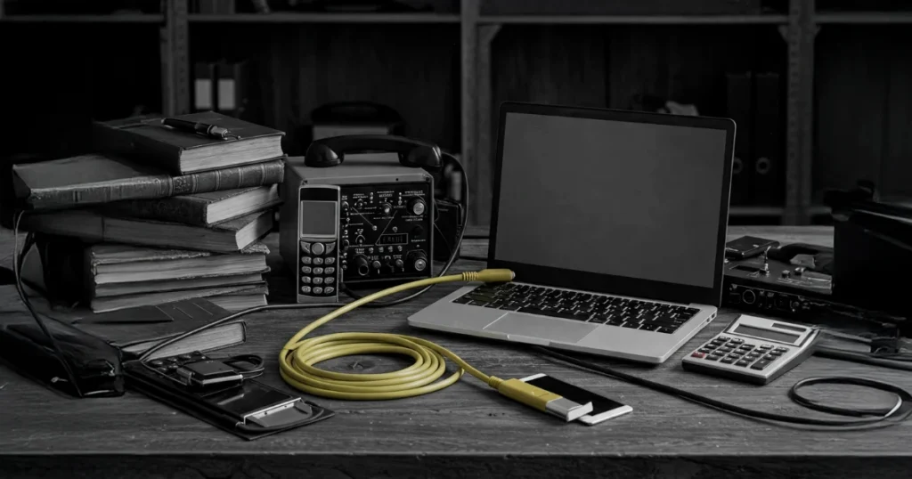 Imagen de un ordenador portátil (visiblemente MAC), conectado a un teléfono móvil representando el marketing de afiliados tratado en esta guía de libros de marketing digital.