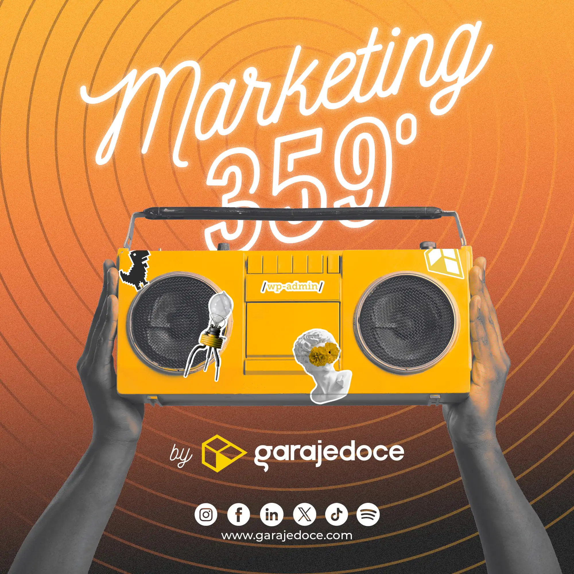 Portada pódcast de marketing digital, marketing 359º de garajedoce.