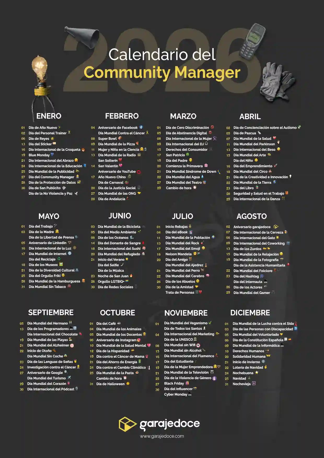 Calendario del community manager 2026.